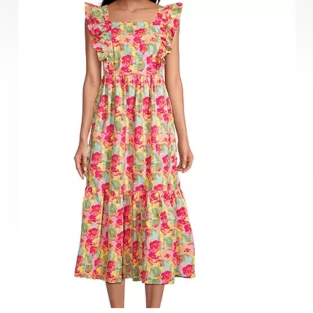 Peyton & Parker Bright Floral Ruffled Smocked Tie Back Maxi Dress